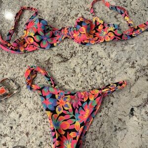 Kulani Kinis Black Neon Floral Underwire Bikini